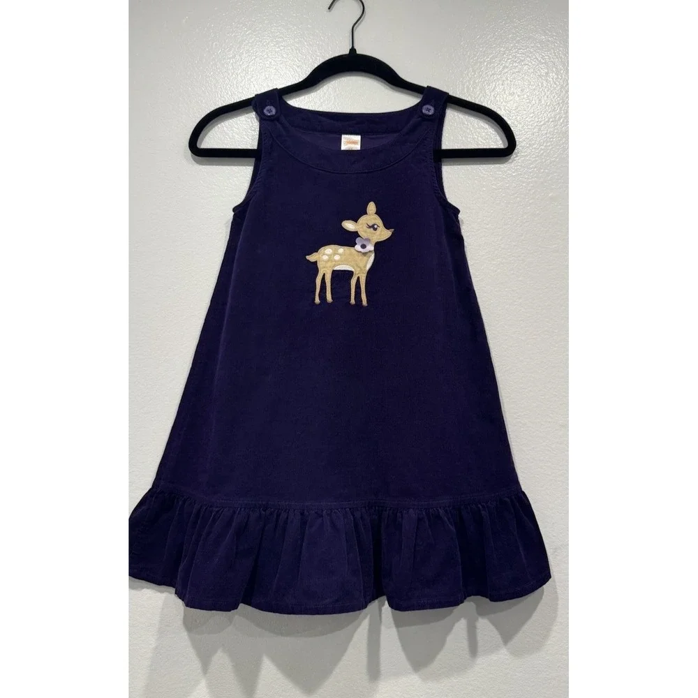 Gymboree Girls Purple Corduroy Deer Fawn Jumper Dress Size 6X Cottage Country